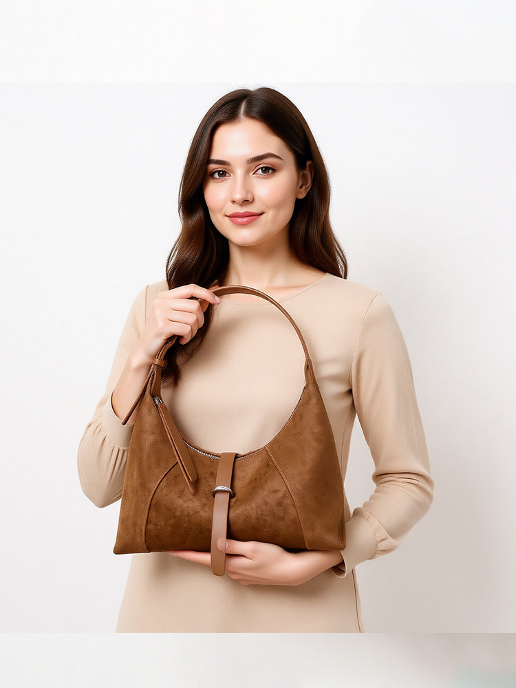 Authentic leather handbag for women, 2025 autumn and winter new style, Korean style, niche women's bag, commuting shoulder bag textured crossbody bag, handbag
